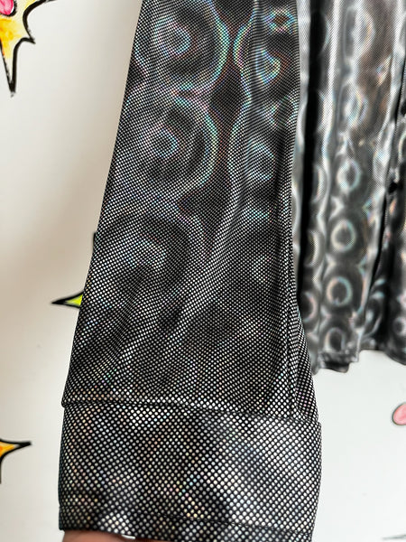 Vintage 90s does 70s | Men’s Silver Hologram Disco Big Collar Rave Shirt | M
