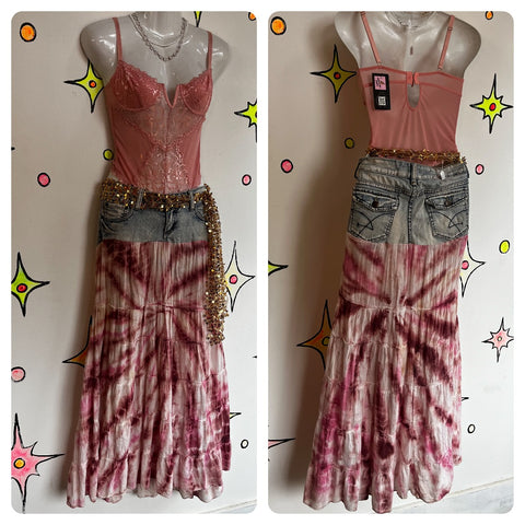 Vintage Y2K | Fairy Grunge McBling Low Rise Tiered Embellished Maxi Skirt | Size 3