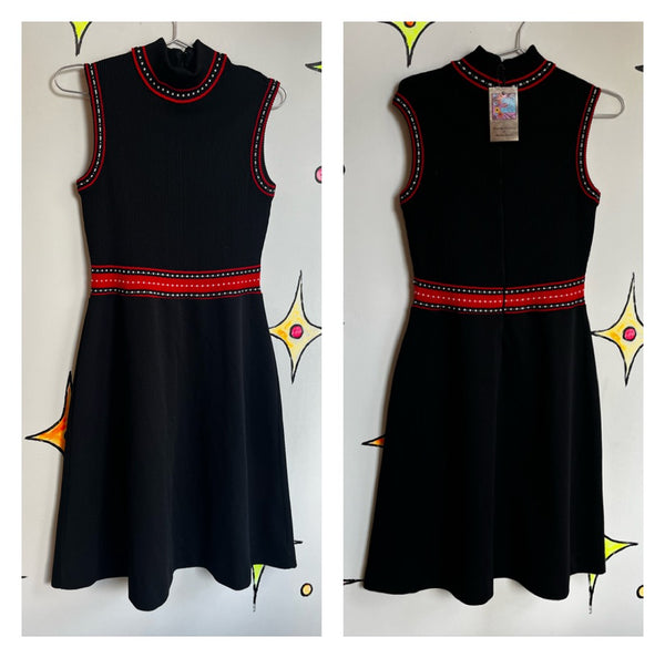 Vintage 1960s 60s | Black and Red GoGo Mod A Line Turtleneck Mini Dress | Size M