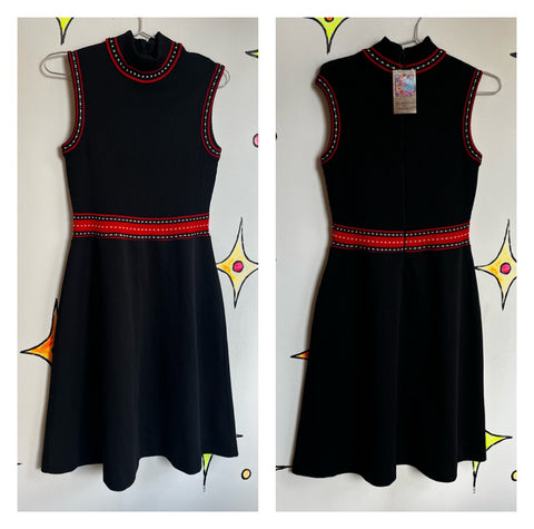 Vintage 1960s 60s | Black and Red GoGo Mod A Line Turtleneck Mini Dress | Size M