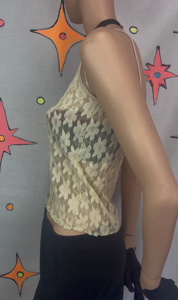 90s Lace Camisole Off White Daisy Print Coquette Fairy Grunge Y2K Top