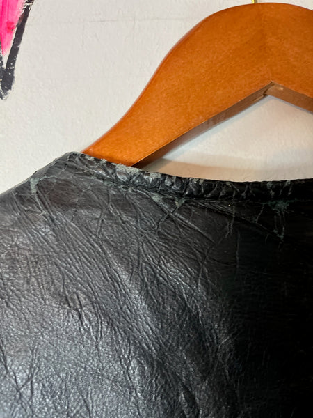 Vintage Thrashed Black Leather Western Boho Grunge Biker Vest Silver Conchos ML