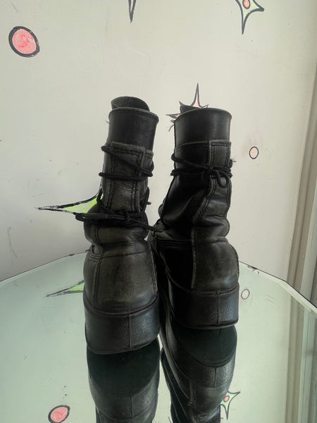 Vintage Black Vibram Combat Boots | Leather Steel Toe Military Grunge Punk Boots