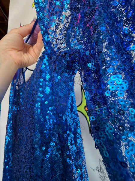 Y2K Blue Sequin Glitter Mini Dress Holiday Party Disco Glam Maximalist S