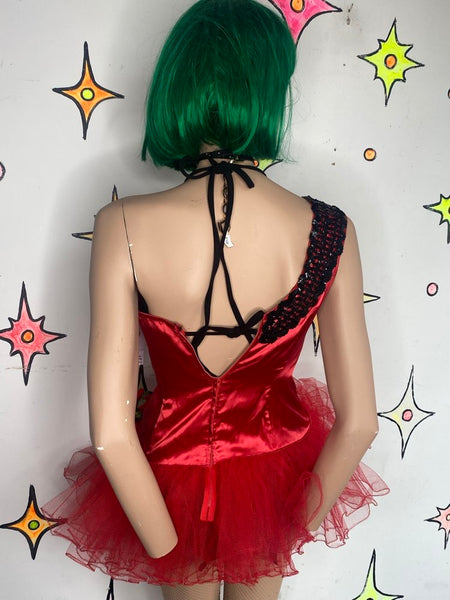 Red & Black Goth Ballet Costume Corset Crinoline Cosplay Dress XS/S