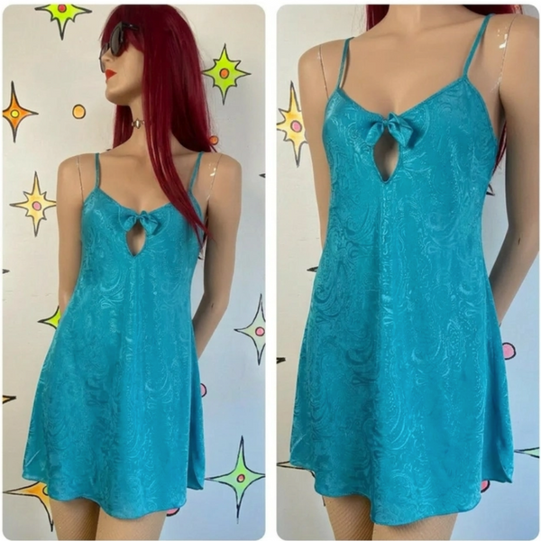 Vintage 90s Y2K | Blue Babydoll Lingerie Mini Dress Slip Dress | L