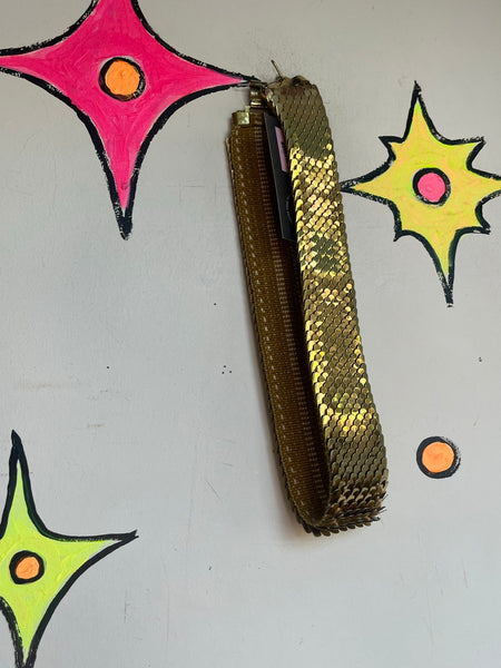 Vintage Gold Mermaid Scale Stretch Belt Disco / 80s Glam Statement Cincher