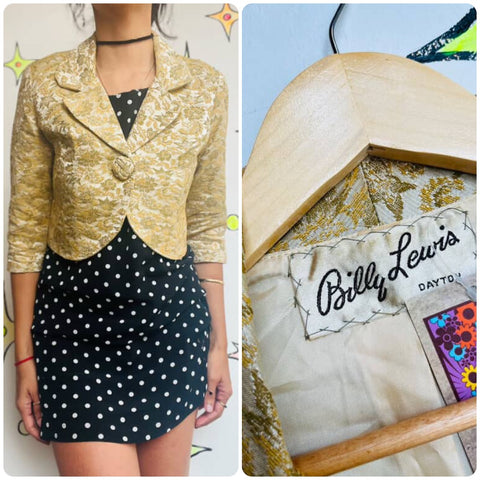 50s Golden Brocade Blazer - Pin Up - Vintage Hollywood Glam Boho Grunge S