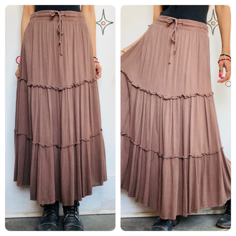 Vintage Y2K 2000s | Fairy Grunge Flowy Tiered Earthtone Maxi Skirt | Size XL