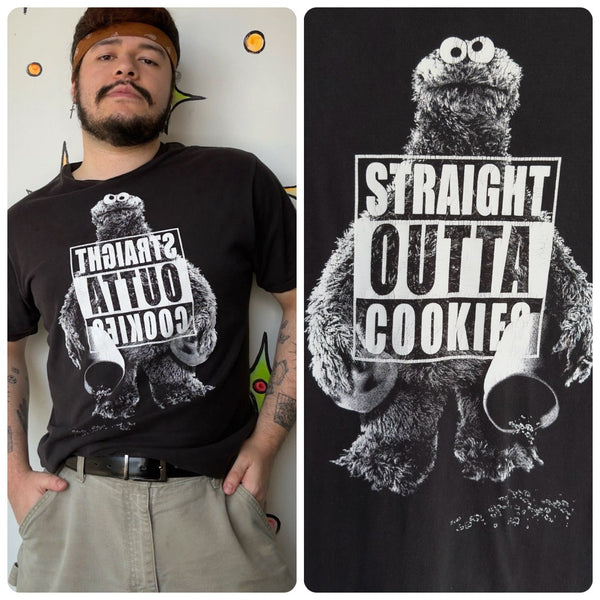 Cookie Monster Straight Outta Cookies Tee Y2K Novelty Streetwear T Shirt L - XL
