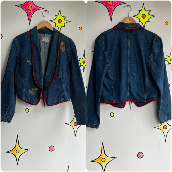 Vintage 80s 90s | Denim Western Embroidered Embellished Jacket | S M