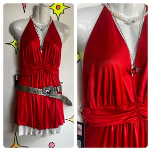 Vintage Y2K 2000s | Red Fairy Babydoll Halter Top Blouse