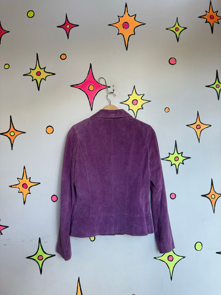 Vintage 90s Y2K Purple Suede Leather Jacket Goth Western Blazer Boho Moto M