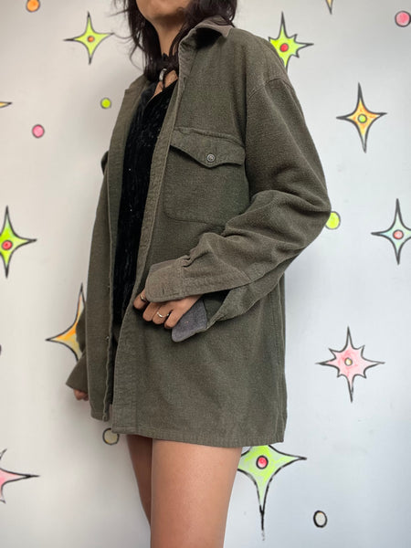 Vintage Military Green Soft Grunge Shirt Jacket Oversized Army Streetwear - M