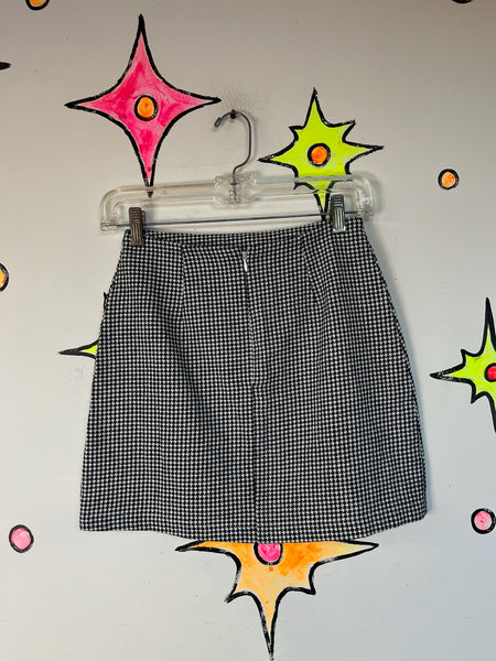 Y2K Houndstooth Black & White A-Line Mini Skirt - Dark Academia Emo Grunge - XS