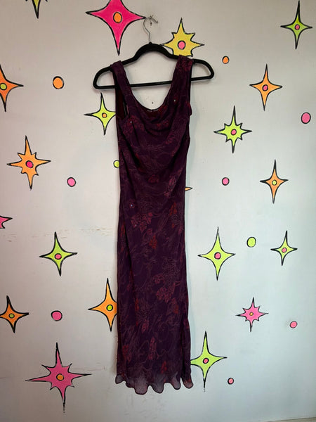 90s Purple Fairy Grunge Cowl Neck Midi Dress Ethereal Romantic Gown - M