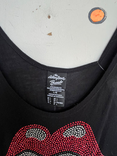 Vintage Rolling Stones Rhinestone Tank | Glam Rock Band Tee Bling Concert Top L