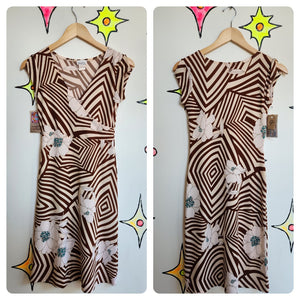 Vintage Retro 90s Y2K does 60s 70s | Psychedelic Art Stretch Wrap Dress | Small