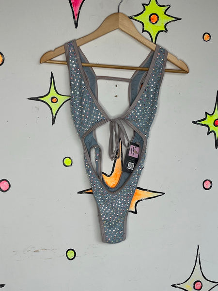 Y2K Crystal Rhinestone Fairycore Bodysuit Festival Rave Swim - XS/S