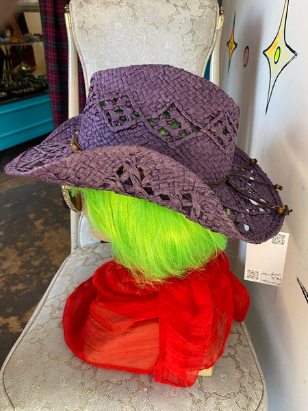 Y2K Purple Straw Cowgirl Hat | Western Rodeo Boho Fairy Grunge Festival Hat | 7
