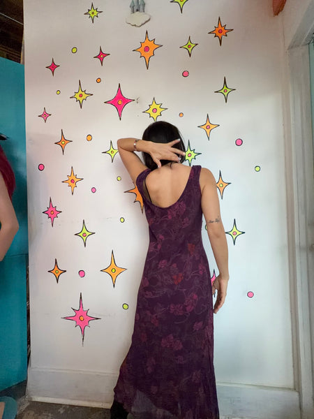 90s Purple Fairy Grunge Cowl Neck Midi Dress Ethereal Romantic Gown - M