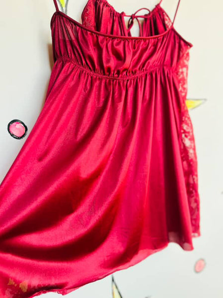 Vintage 70s Burgundy Lace Fairy Grunge Boho Grunge Mini Lingerie Slip Dress M