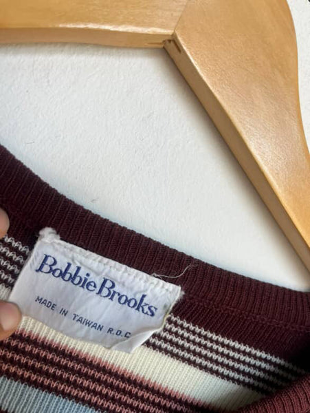 Vintage 70s Groovy Grunge Striped Pullover V-Neck Sweater Bobbie Brooks - S M