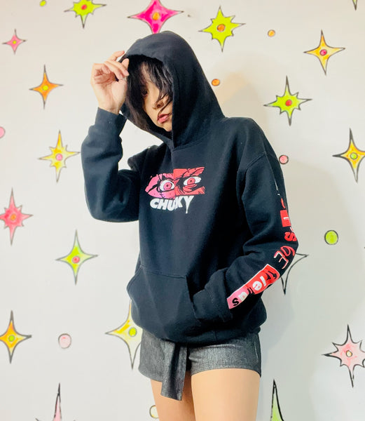 Vintage Y2K Black Mall Goth Chucky Horror Pullover Hoodie – Goth Streetwear – M