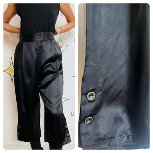 Vintage 1930s Black Silk High-Waisted Loungewear Trousers | Capri Pants | 29