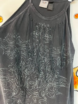 Y2K Harley-Davidson Black Fringe Tank Top – Western Biker Grunge Babe - L