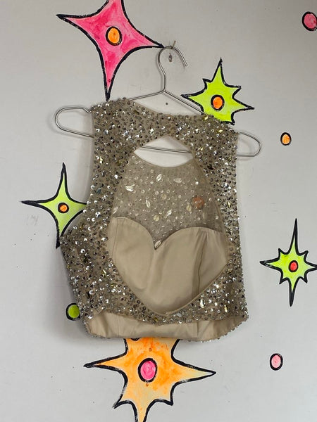 Nude Bling Rhinestone Crystal Gem Top Glam Party Layering Piece M