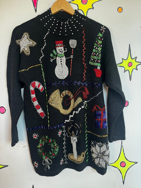 Vintage 80s Embellished Christmas Sweater Ugly Tacky Holiday X Mas Party M
