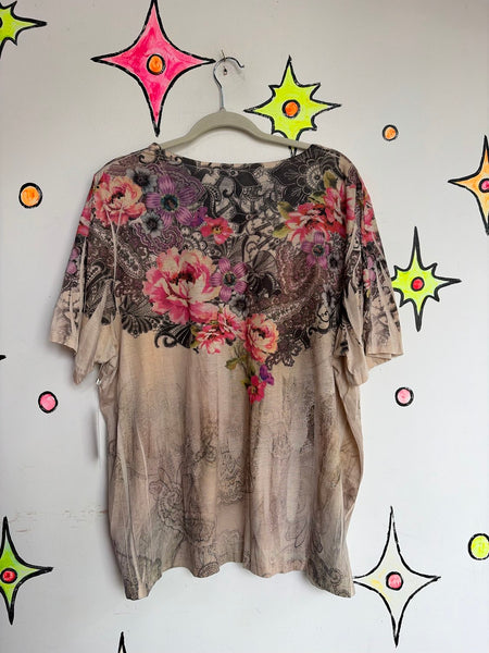 Vintage Y2K Affliction-Style Boho Grunge Fairy Tattoo Tee Embellished McBling XL