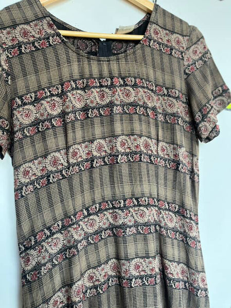 Vintage 90s Witchy Boho Fairy Grunge Maxi Dress | Plaid Floral Slit Dress Sz 8
