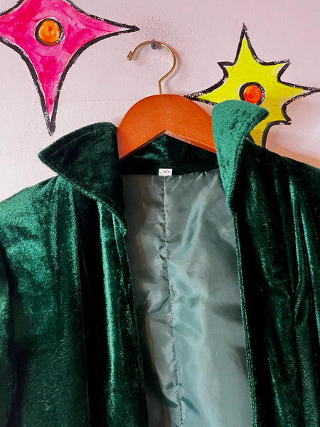 Emerald Green Velvet Goth Robe Witch Sorceress Bell Sleeve Fairy Grunge Goddess