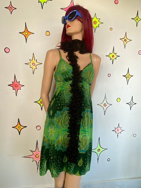 Boho Forest Green Paisley Fairy Slip Dress Whimsigoth Grunge Ethereal S