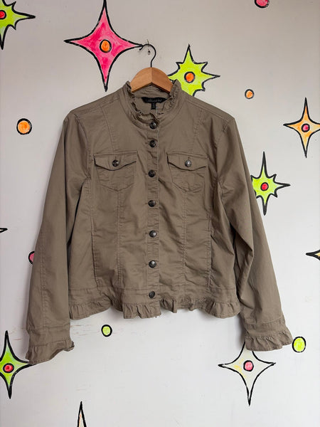 Y2K Khaki Military Jacket Soft Grunge Ruffled Utility Blazer Fairy Grunge XL