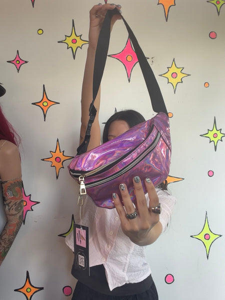 Pink Metallic Shiny Vinyl Fanny Pack Barbiecore Cyber Y2K Festival Belt Bag