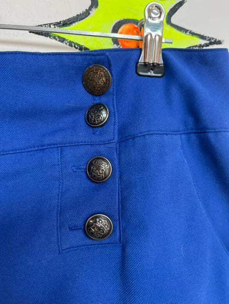 Y2K Blue Sailor Shorts with Gold Buttons – Pirate Core Boho Grunge – Size Small