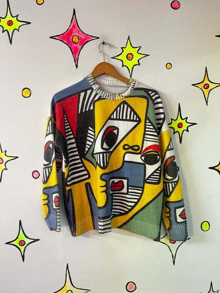 Wearable Art Picasso Cubist Abstract Art Avant-Garde Pullover Sweater - Large