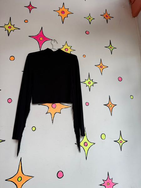 Cowboycore Black Cropped Turtleneck w/ Fringe Goth Western Glam S/M