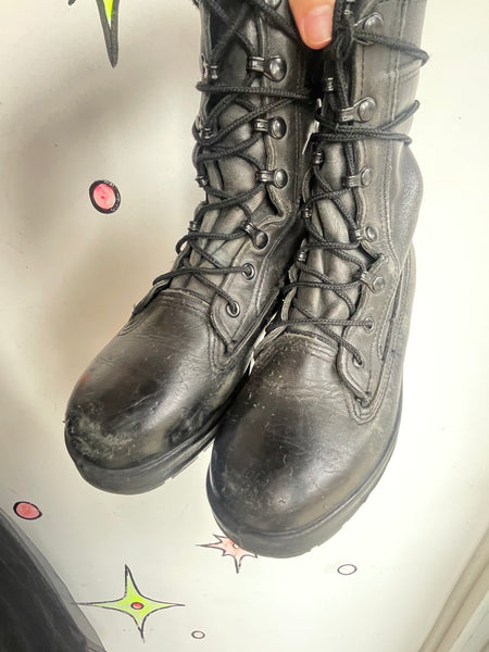 Vintage Black Vibram Combat Boots | Leather Steel Toe Military Grunge Punk Boots