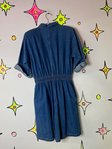 Vintage 90s Denim Overall Dress Grunge Streetstyle Mini Jumper Emo Y2K – Large