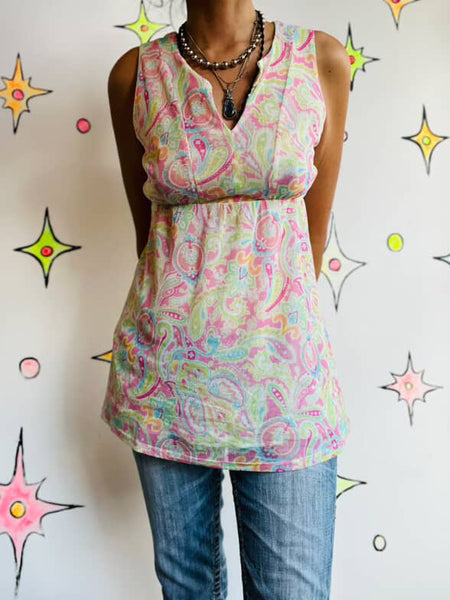 Y2K Pastel Paisley Print Mesh Fairy Grunge Top – Soft Sheer Lightweight – Size S