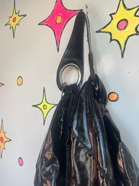 Black Patent Leather Bag Y2K Trashy Chic McBling Moto Glam Chain Handcuff Purse