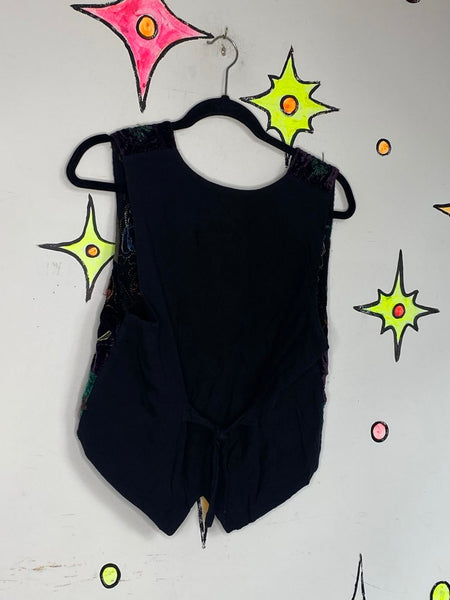 Vintage 90s Patchwork Velvet Vest Whimsigoth Speed Limit MPH Boho Goth M