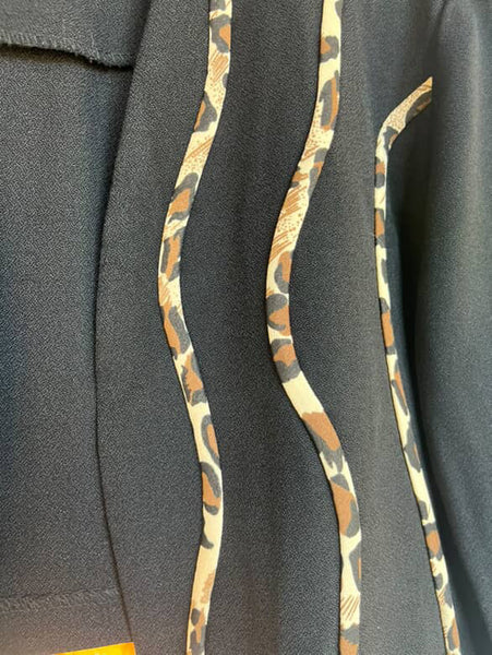 Vintage 80s–90s Black Cropped Blazer with Leopard Stripes Grunge Goth Punk Small