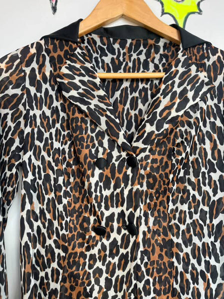 Vintage 60s 70s Sheer Leopard Lingerie Robe - Pin-Up Lounge Glam - Animal Print