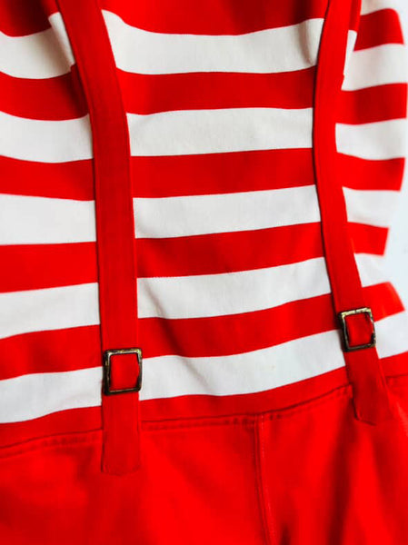 Vintage 50s Red & White Striped Swimsuit Gidget Sailor Nautical Playsuit - S