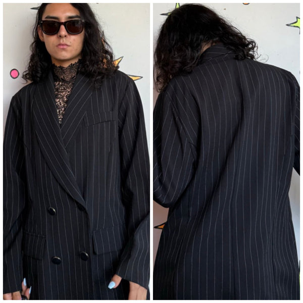 Vintage 80s 90s Pinstripe Blazer | Oversized Power Suit Office Siren Jacket M/L